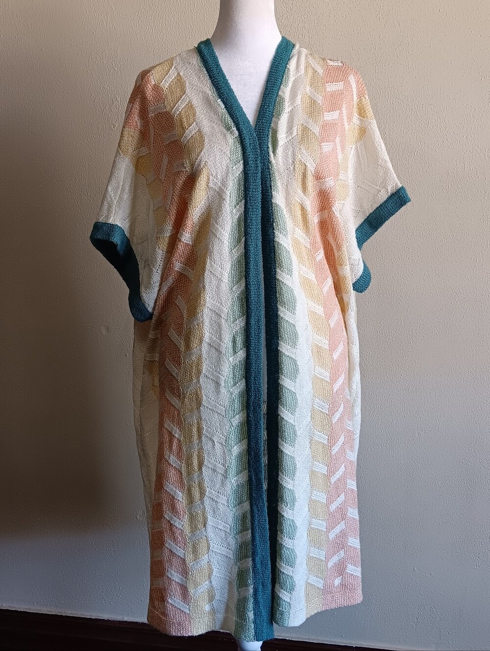 Multicolor Beachy Short Sleeve Open Front Cardigan Sweater Duster XL, Coastal
